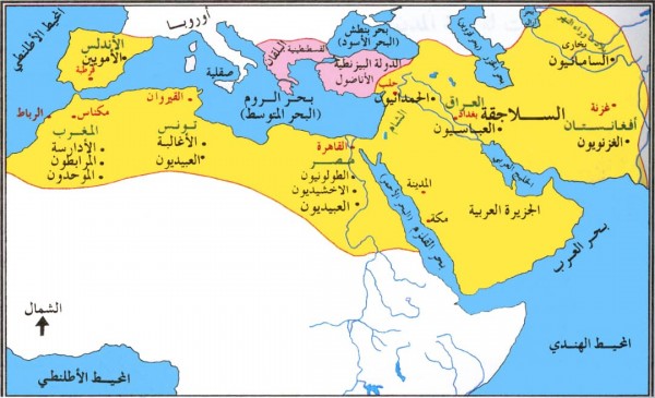 خريطة توضح موقع الإمارات بعد استقلال الخليفة العباسي عن بغداد
