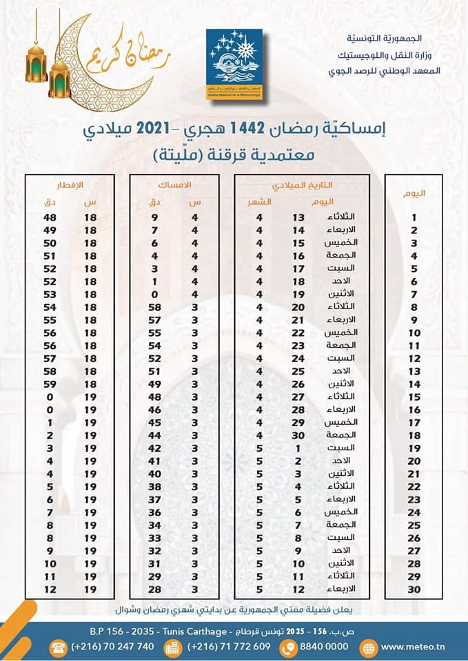 2021 امساكية رمضان اوقات الصلاة